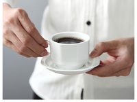 Ensemble de 12 tasses à café érythréennes en poterie blanche de luxe légère ensemble de tasses à thé, à café et à soucoupes en céramique personnalisée écologique