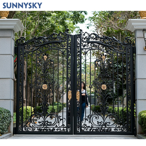 Sunnysky Thiết Kế 24 Chân Rộng Nhập Kim Loại Màu Đen Rèn Sắt Thép Kép Tự Động Trượt Đu Đơn Giản Đường Vào Cổng Thiết Kế - Product Image 4