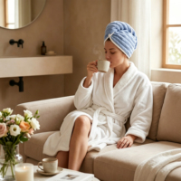 Serviette à cheveux en polaire corail bleue, super absorbante, séchage rapide, avec bouton, pour femmes, pour la douche