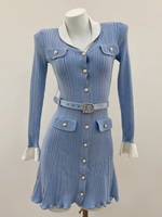 Nouvelle Collection AIMEISI : Robe Courte Décontractée en Maille pour Femme, Élégante, à Blocs de Couleurs, Col Revers, Manches Évasées et Ceinture