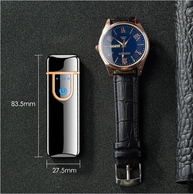 Accendini 2 in 1, Accendino Ricaricabile USB Accendino Ricaricabile Senza Fiamma Orologi da Uomo con Sottoquadranti, Multifunzionale per Uomo, Padre, Marito,Brown