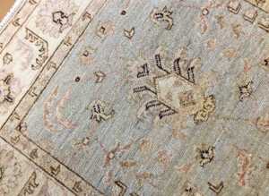 Beau tapis en laine noué à la main Oushak bleu clair Beige 9x12 Style oriental nouveau personnalisable pour le camping pique-nique coton - Product Image 2