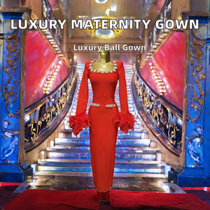 Fashion High Quality Luxury <b>Ball</b> <b>Gown</b> Floor-Length Empire Waist <b>Maternity</b> Anti-static Square Neck Beaded Diamond Evening Dress - Product Image 2