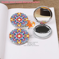 DIY Diamant Peinture Mandala Miroir de Maquillage Double Face Percé Plein Foret Diamant Cristal Fleur Pliable Femmes Mini Miroirs
