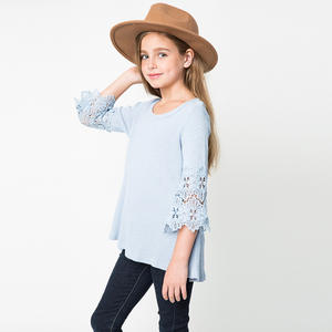 Hot Products Girl's <b>Patch</b> Work Designs Front Short Long <b>Back</b> Lace Sleeves Blouse - Product Image 1