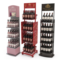 Étagère à vin en métal et acrylique sur mesure - Présentoir à liqueurs mobile sur pied avec étagères transparentes et roulettes