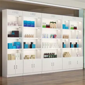 Wooden Cosmetic Display Cabinet Shelves Free Standing Cosmetic Shop Shelf Display Cosmetic