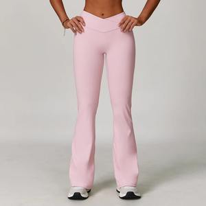 Fabricant-Fournisseur de vêtements de sport actifs, leggings de yoga évasés à taille haute, élastiques, rehausseurs de hanches, personnalisés, solides, légers, pour la salle de sport - Product Image 2