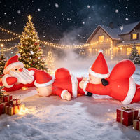 Decoración Navideña Inflable Personalizable para Exteriores, Figuras de Santa Claus en Posición de Escalar de Mano (Juego de Tres)