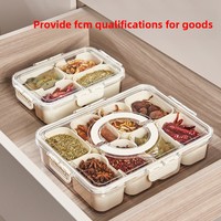 Plateau de service en plastique compartimenté avec couvercle et poignée, boîte de rangement alimentaire portable, boîte à collation divisée pour fruits et légumes