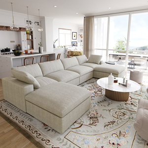 ATUNUS soggiorno mobili moderni U L forma di piume kaki tessuto lavabile nuvola 3 4 7 posti divano componibile componibile divano Set - Product Image 2