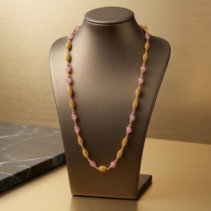 925 Silver Antique Mala <b>Necklace</b> with <b>Pink</b> Beads Lightweight Traditional Ethnic Chain Jewelry for Women Wear - Product Image 5