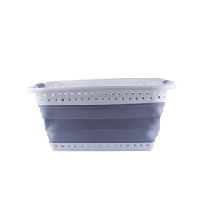 folding basket tools space-saving Silicone washing Basket Laundry Carrying Round Bucket Foldable collapsible basket plastic