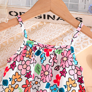 Ropa Infantil, Vestido de Tirantes con Flores para Niñas, Lindo Vestido Informal a la Moda con Cuello de Muñeca y Bolso, Vestido Diario para Niñas - Product Image 4