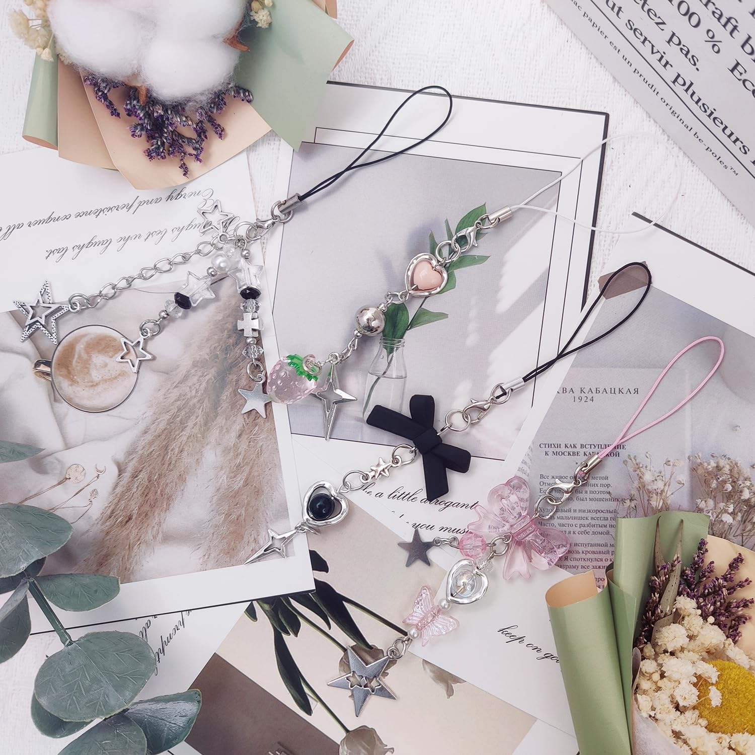 4PCS Aesthetic Y2K Cell Phone Charms Cute Eco-friendly