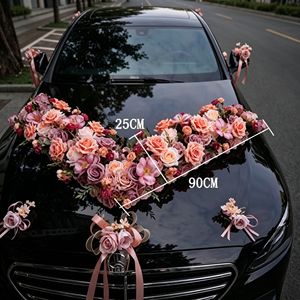 Flores Artificiales de Seda, Grandes, en Forma de V, Estilo Vintage Moderno, Decoración Profesional <span class=keywords><strong>para</strong></span> <span class=keywords><strong>Autos</strong></span> de Boda, Arreglos con Lazos <span class=keywords><strong>para</strong></span> <span class=keywords><strong>Bodas</strong></span> - Product Image 3