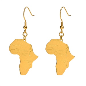 Pendientes de Acero Inoxidable con Mapa de África Chapados en Oro, Joyería Sencilla y Moderna para Mujer - Product Image 1