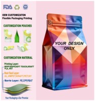 Sachet d'emballage personnalisé biodégradable imprimé souple avec fenêtre et fermeture éclair, à fond plat, pour chewing-gum