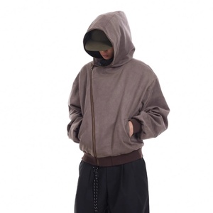 เสื้อแจ็คเก็ตคาร์ดิแกนฮู้ดสไตล์วิซาร์ดผ้าฝ้ายเฟรนช์เทอร์รี่ 100% แบบถอดประกอบได้ ซิปเฉียงแนวตั้ง สไตล์สตรีท - Product Image 3