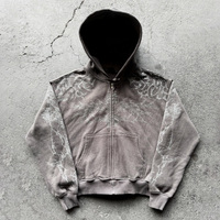 Ensemble de survêtement streetwear automne personnalisé, comprenant un sweat à capuche zippé intégral et un pantalon large, avec imprimé grimpes et accents en strass, coupe oversize, 2 pièces
