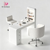 Ensemble table et chaise de manucure en bois blanc moderne, table de salon de beauté rose de luxe à une place, bureau de manucure à vendre