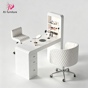 Moderno Juego de Mesa y Silla de Manicura de Madera Blanca de Lujo, Escritorio de Uñas Rosa de un Solo Asiento para Salón de Belleza en Venta - Product Image 6