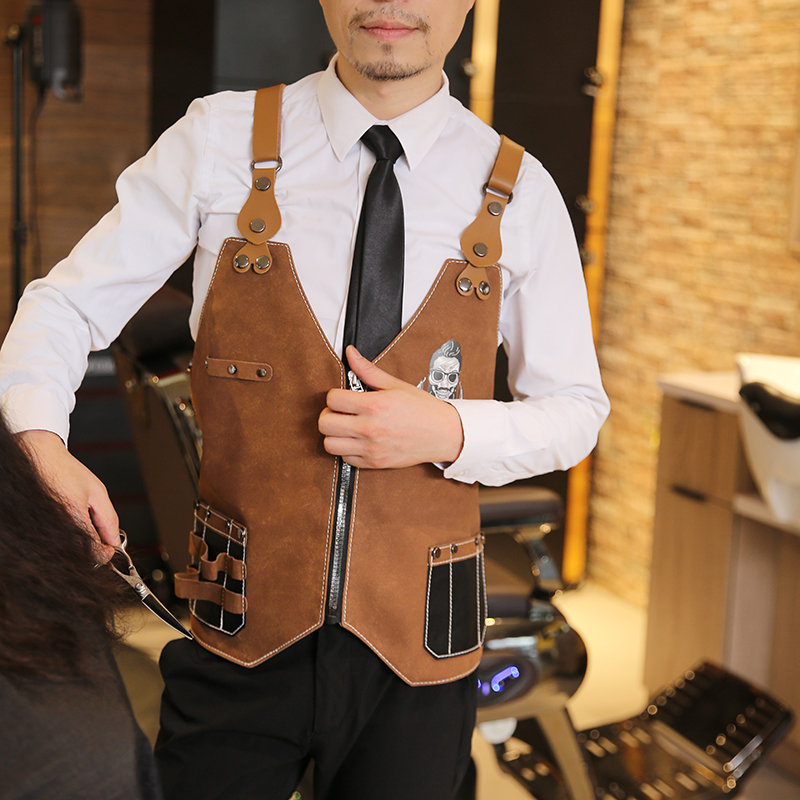 Винтажная куртка для парикмахерской с логотипом под заказ, серая, коричневая, Парикмахерская, стильная жилетка, фартук, куртки