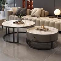 Ensemble de tables basses rondes en pierre frittée, table à thé minimaliste italienne de luxe léger pour petit salon domestique