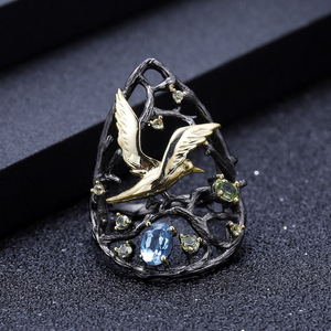 In Stock Vintage 925 Silver Inlaid Blue <b>Crystal</b> Gemstone <b>Ring</b> for Women's Wedding HK Origin High Elegance - Product Image 2