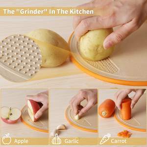 Tabla de cortar de paja natural de 3 piezas ecológica sin BPA, juego de tabla de cortar de fibra de trigo para frutas y verduras con soporte - Product Image 4