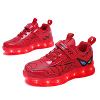 Baskets d'hiver imperméables pour enfants, best-seller, avec lumières LED phosphorescentes rechargeables par USB, motif toile d'araignée, pour la course et le sport