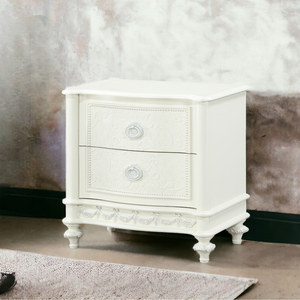 Ivory 2-<b>Drawer</b> Nightstand With Ornate Carving And Curved Legs <b>For</b> Bedroom <b>Storage</b> - Product Image 1