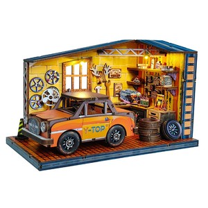 Nuovo Design Miniatura Casa delle Bambole Officina Riparazione <span class=keywords><strong>Auto</strong></span> dei Sogni <span class=keywords><strong>Puzzle</strong></span> 3D in Legno Fai da Te Kit Angolo Lettura con Mini Luce LED per Bambini - Product Image 1