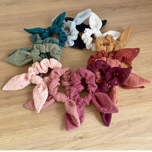 Chouchou en mousseline de <span class=keywords><strong>gaze</strong></span> de coton <span class=keywords><strong>double</strong></span> élastique avec écharpe à <span class=keywords><strong>pois</strong></span> dorés pour idée cadeau - Product Image 1