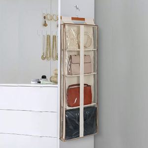 Folding Hanging Over Door Organizer with 5 Clear Dust-Proof Pockets Waterproof PVC for Kid's Toys <b>Wardrobe</b> & Living Room Use - Product Image 2