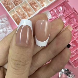 600 <span class=keywords><strong>Uñas</strong></span> Postizas de Gel X en Caja Transparente Rosa, Diseño Cuadrado Almendrado, <span class=keywords><strong>Uñas</strong></span> <span class=keywords><strong>Francesas</strong></span> en Blanco y Negro - Product Image 3