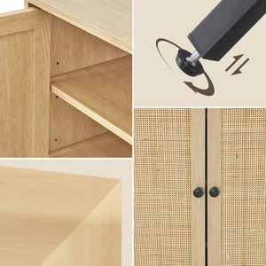 Armoire à chaussures moderne autoportante au design épuré avec portes en rotin, capacité de 18 paires, finition noire élégante - Product Image 3