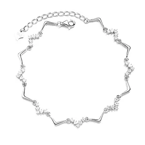 Bracelet en argent sterling 925 en forme de V, diamant ondulé, à la mode