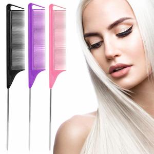 Peine de cola de rata portátil de alta calidad para peluquería, con logotipo personalizado, antiestático, para separar el cabello, con púa de acero, para trenzar, resistente al calor - Product Image 2