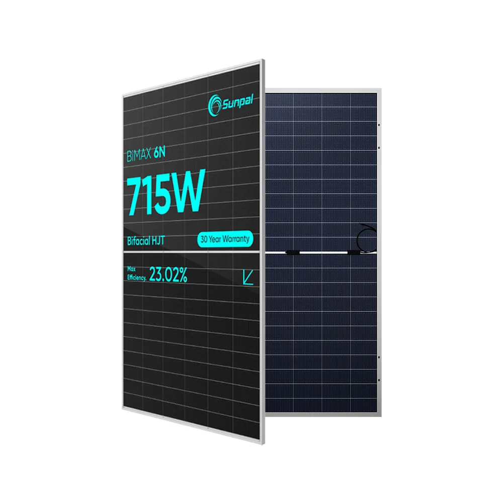Sunpal hai mặt tấm pin mặt trời 650W 700W 715W n-loại hjt bifacial dòng bảng điều khiển năng lượng mặt trời
