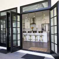 Puertas Francesas Abatibles Dobles de Aluminio y Vidrio de Diseño Moderno con Rejillas Impermeables para Uso Exterior en Supermercados y Escuelas