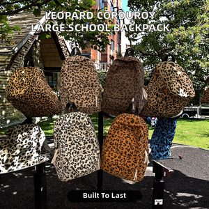 Molfmy Large Capacity <strong>Corduroy</strong> Leopard <strong>Backpack</strong> for Teenagers Women's Korean Style School Travel Bag Waterproof Design - Product Image 2