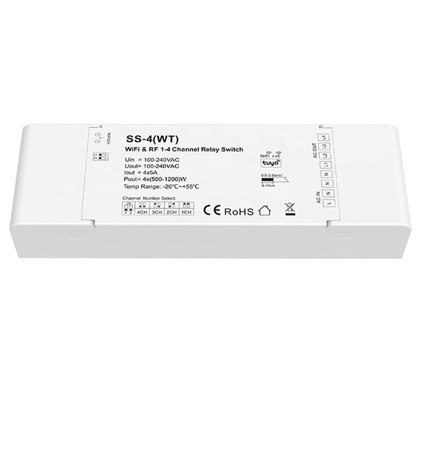 4 Channel High Voltage AC Switch AC100-240V Tuya Smart APP Cloud Control WiFi RF 2.4GHz 5A/CH 30m Relay Switch