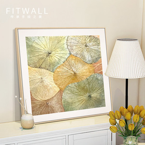 Hand Painted Lotus Leaf Oil Painting Wood <b>Frame</b> Abstract Art Tea Room Wall Decor Modern Minimalist Style - Product Image 2