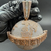 Pendentif globe terrestre personnalisé en moissanite, breloque Terre glacée en argent sterling 925, breloque hip-hop, passe le testeur de diamant