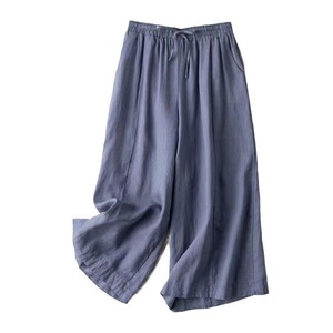 Pantalon large femme en coton et lin drapé léger, taille haute, style décontracté et ample, longueur sept points, collection été 2026 - Product Image 5