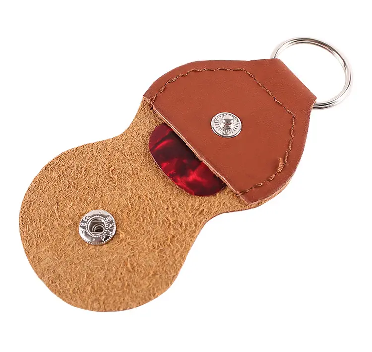 עור מפוצל גיטרה פיק מחזיק עם מפתח טבעת קיבל לוגו מותאם אישית 5x5x9 cm