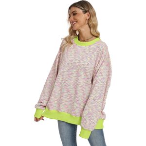 FOXA Sweat-shirt surdimensionné rayé pour femme, col rond, manches longues, épaules tombantes, tricoté, doux et respirant - Product Image 6