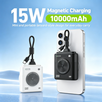 Batterie externe en forme d'appareil photo, noir et blanc, 10000 mAh, PD22.5W, câble USB C, écran LED, batterie Li-polymère, chargeur sans fil magnétique