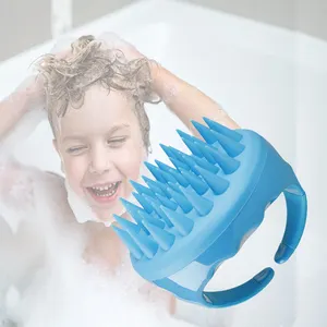 Brosse à shampoing exfoliante Portable, masseur de cuir chevelu rond bleu en Silicone personnalisé